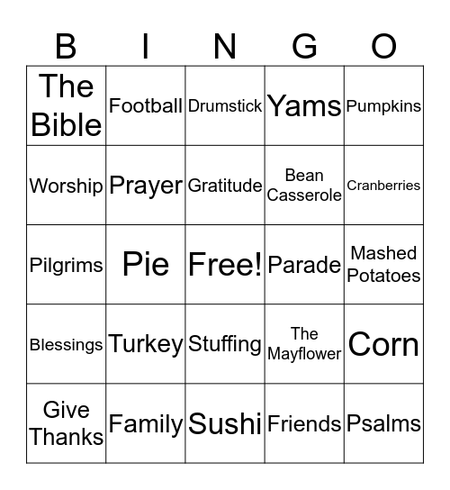 Thanksgiving Bingo Card
