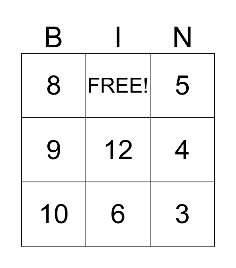 Number Bingo Card