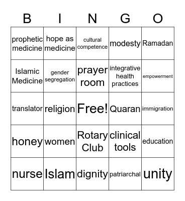 Saudi Arabia Cultural Competence Bingo Card