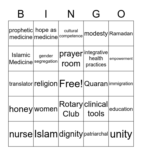 Saudi Arabia Cultural Competence Bingo Card
