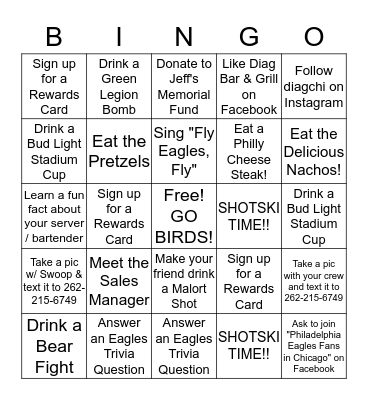 EAGLES GAME DAY BINGO!! (5 extra raffle tickets for every Bingo completed!) Bingo Card