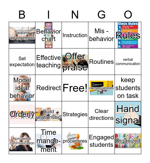 classroom management  Bingo Card