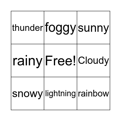Weather Words Bingo Card