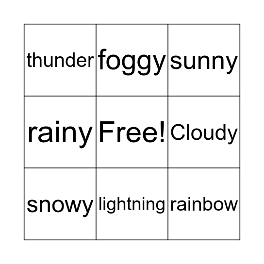 Weather Words Bingo Card