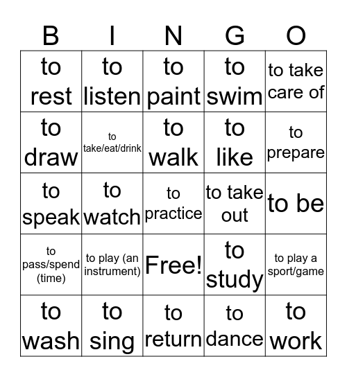 Los Verbos -AR Bingo Card