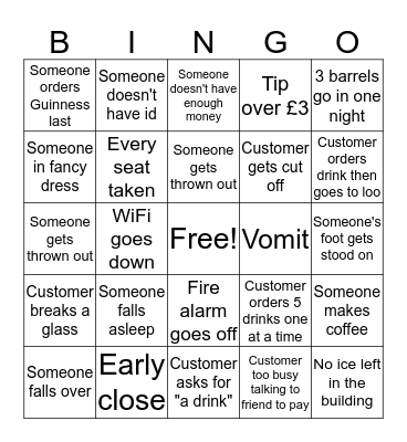 Bar bingo Card