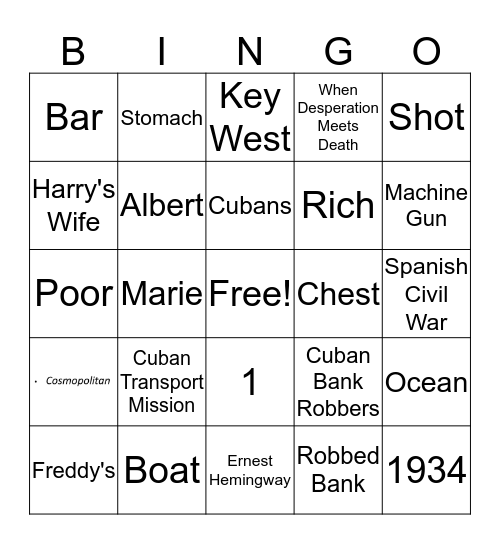 To Have and Have Not Bingo Card