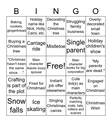 Hallmark Christmas Movie Bingo Card