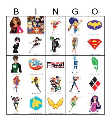 DC SuperHero Girls Bingo Card