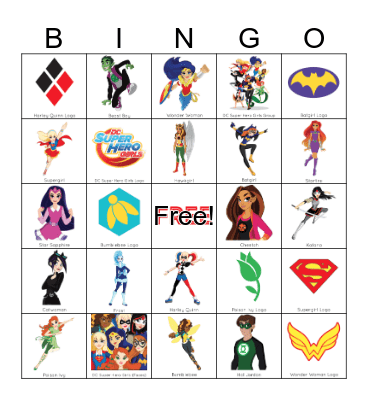 DC SuperHero Girls Bingo Card