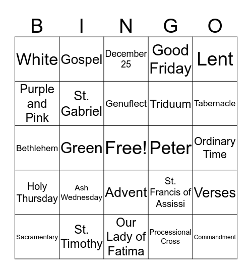 RE TURKEY BINGO Card