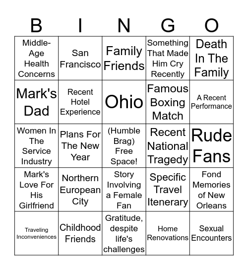 Mark Kozeleck Lyrical Content Bingo! Bingo Card