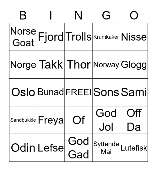 The Norwegian Bingo Lady! Bingo Card