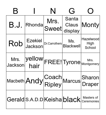 Tears of a Tiger- Bingo Card