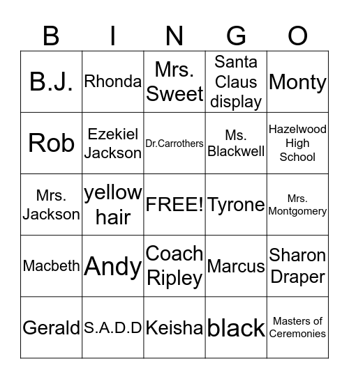 Tears of a Tiger- Bingo Card