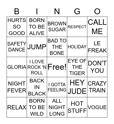 Bingo Musical Bingo Card