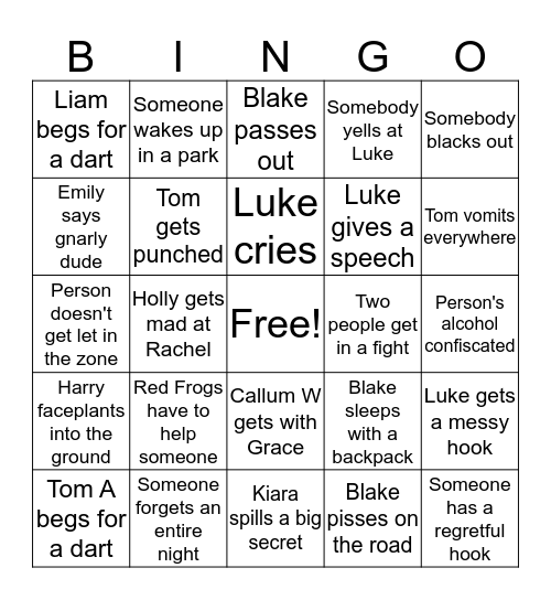 Leavers Bingo Card