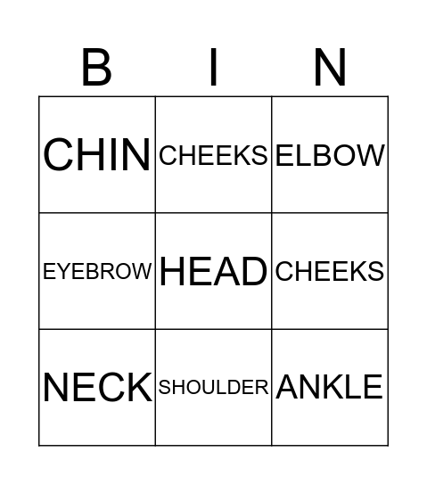 MY BODY Bingo Card