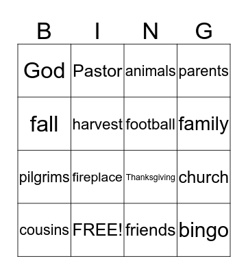 Thanksgiving Bingo Card