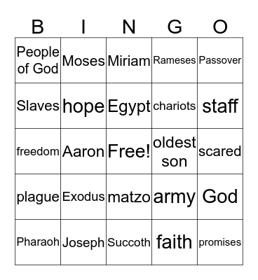 The Exodus Bingo Card