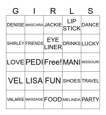 GIRLS TIME Bingo Card