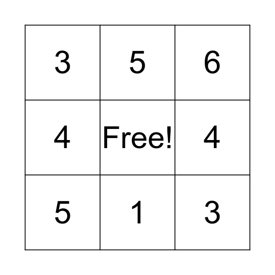 NUMBER BINGO Card
