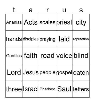 Tarus Bingo Card