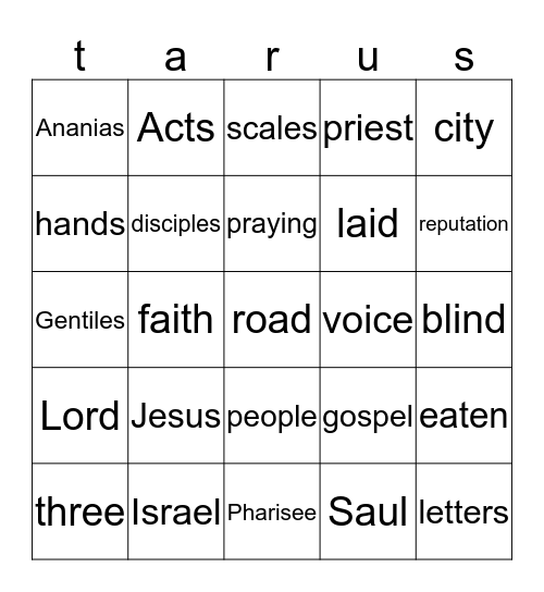 Tarus Bingo Card