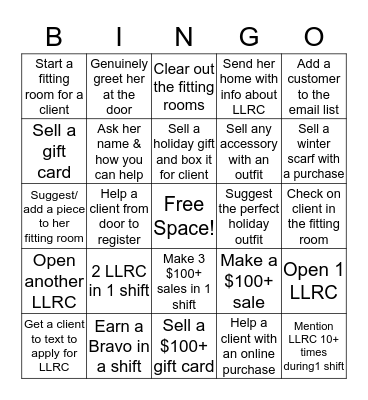 Loft Holiday Bingo Card