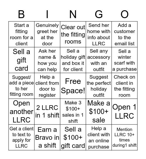 Loft Holiday Bingo Card