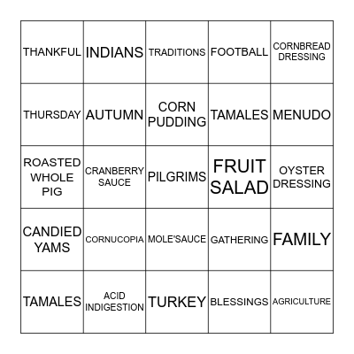THANKSGIVING  BINGO Card