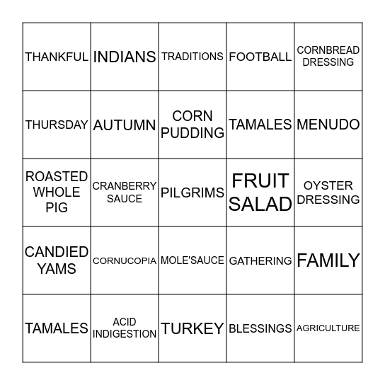 THANKSGIVING  BINGO Card