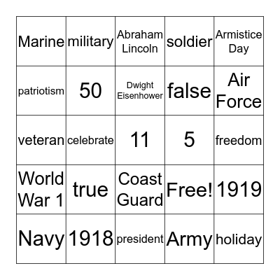 Veteran's Day Bingo Card