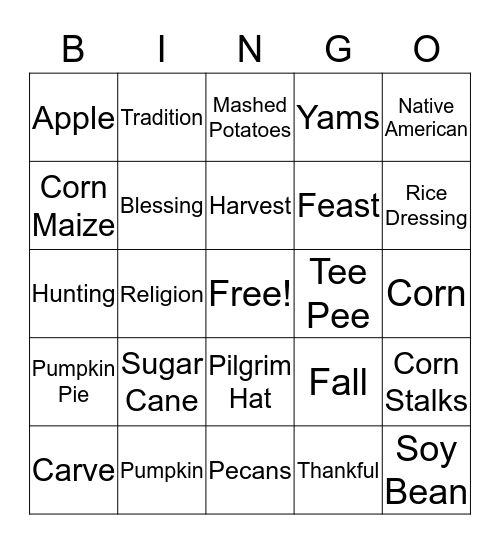 Thanksgiving Bingo Card