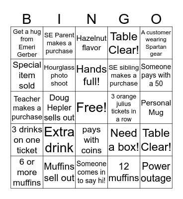 Spartan Expresso BINGO! Bingo Card