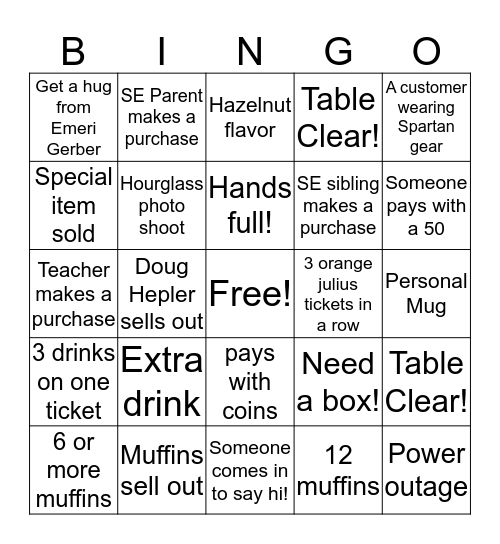 Spartan Expresso BINGO! Bingo Card