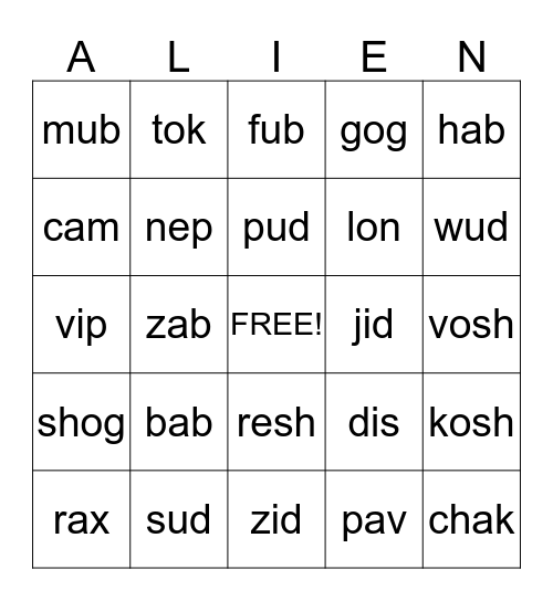 Alien Bingo Card