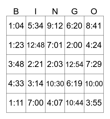 What time do you~? Bingo Card