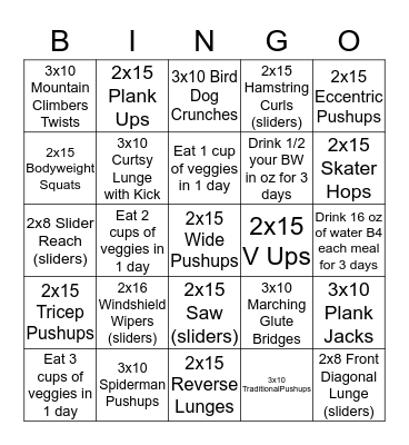 November Workout Bingo #2 Bingo Card