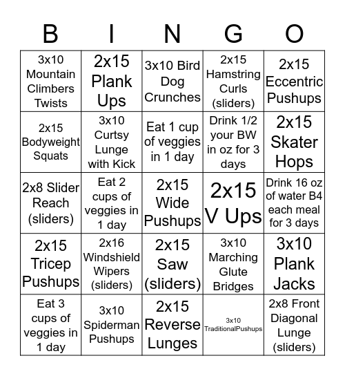 November Workout Bingo #2 Bingo Card