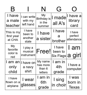 Untitled Bingo Card