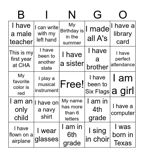 Untitled Bingo Card