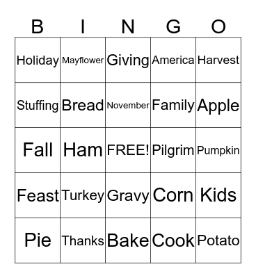 Thanksgiving Bingo Card