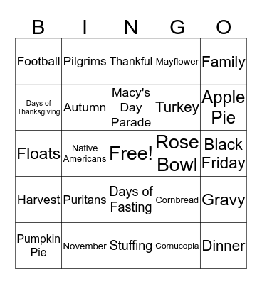 Thanksgiving Bingo Card