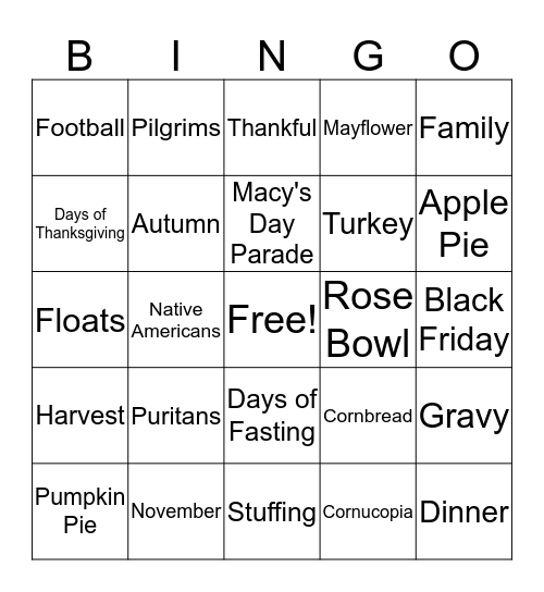 Thanksgiving Bingo Card