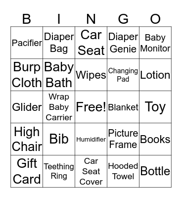 Baby Shower Bingo Card
