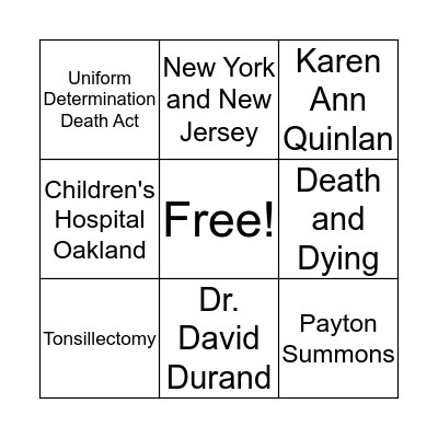 Jahi McMath Bingo Card