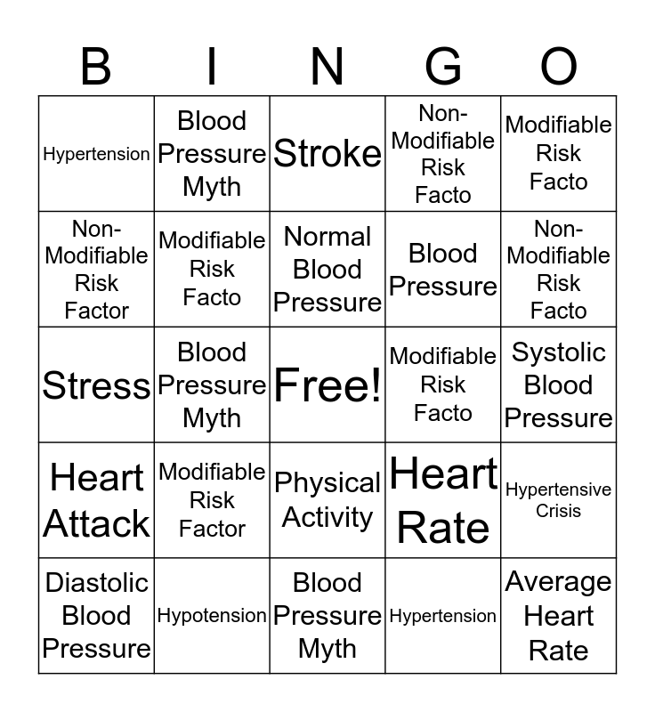 Heart Health Bingo Card