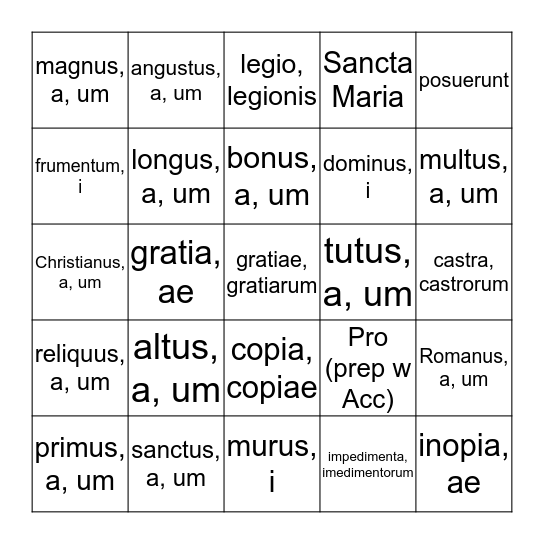 Latin Bingo Week 11 Bingo Card