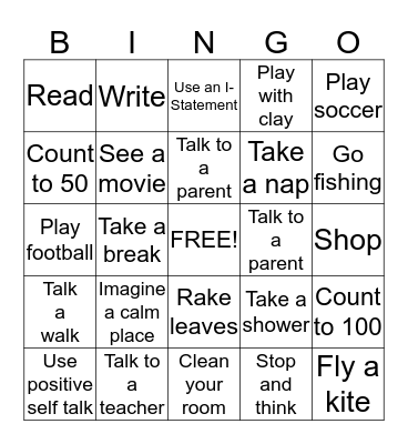 Coping Skill Bingo Card